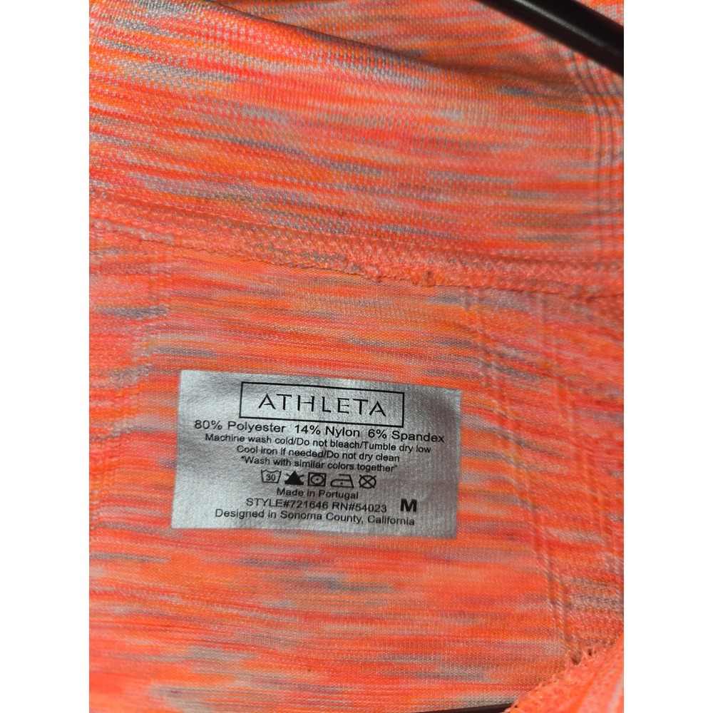 Athleta Orange Space Dye Quarter Zip Pullover Ruched Side Thumbhole Top 721646 M - Picture 3 of 3